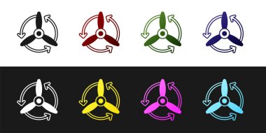 Rüzgar türbini simgesini siyah ve beyaz arkaplanda izole et. Rüzgar jeneratörü işareti. Elektrik üretimi için yel değirmeni. Vektör