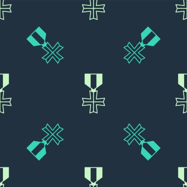 Yeşil ve bej askeri ödül ikonu mavi arka planda izole edilmiş kusursuz desen. Ordu işareti. Vektör