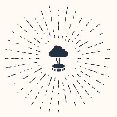 Gri Fırtına simgesi bej arka planda izole edildi. Bulut ve şimşek işareti. Fırtınanın hava durumu ikonu. Soyut çember rastgele noktalar. Vektör