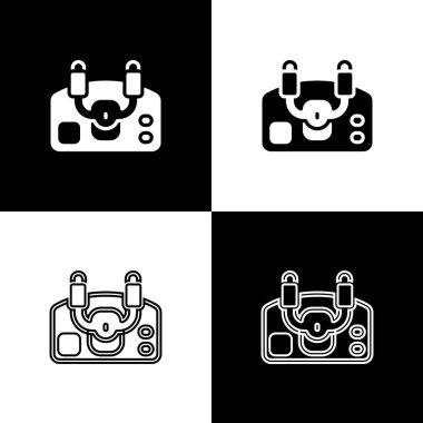 Uçak dümen ikonu siyah beyaz arka planda izole edildi. Uçak kontrol tekerleği. Vektör