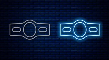 Parlayan neon hattı boks kemeri simgesi tuğla duvar arka planında izole edildi. Kemer boks şampiyonası dövüş ödülünü kazandı. Vektör