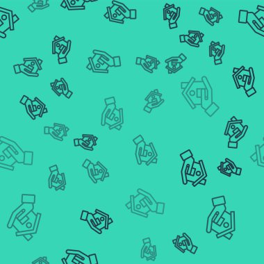 Siyah çizgi emlakçı simgesi yeşil arka planda pürüzsüz desen izole etti. Ev almak. Vektör