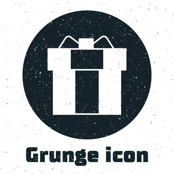 Grunge icône boîte cadeau isolé sur fond blanc. Dessin vintage monochrome. Vecteur — Image vectorielle