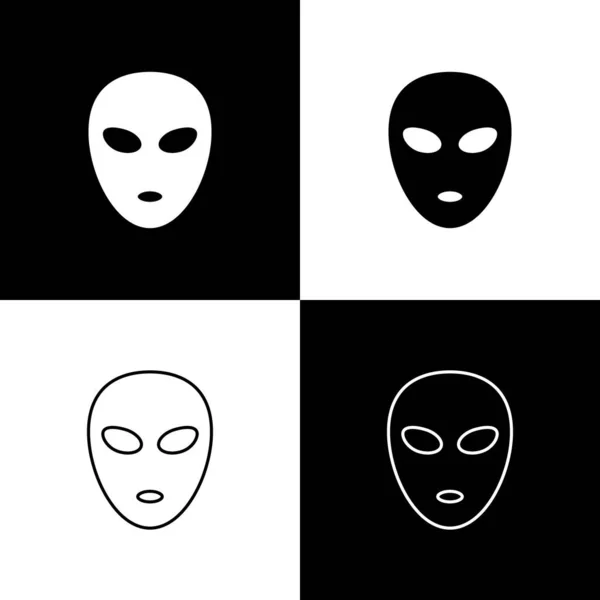 Zestaw ikona cudzoziemca izolowane na czarno-białym tle. Kosmiczna obca twarz lub symbol głowy. Wektor — Wektor stockowy