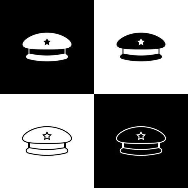 Set Military beret icon isolated on black and white background. Soldiers cap. Army hat. War baret. Vector — Stock Vector