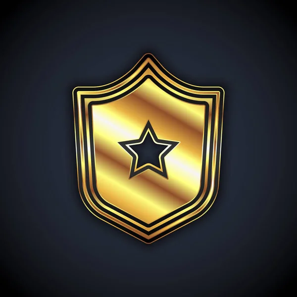 Icono de insignia de la policía dorada aislado sobre fondo negro. Insignia del sheriff. Escudo con símbolo de estrella. Vector — Vector de stock