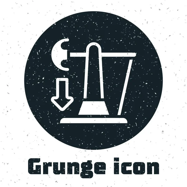 Grunge Drop in Rohölpreis Symbol isoliert auf weißem Hintergrund. Krisenkonzept der Ölindustrie. Monochrome Vintage-Zeichnung. Vektor — Stockvektor