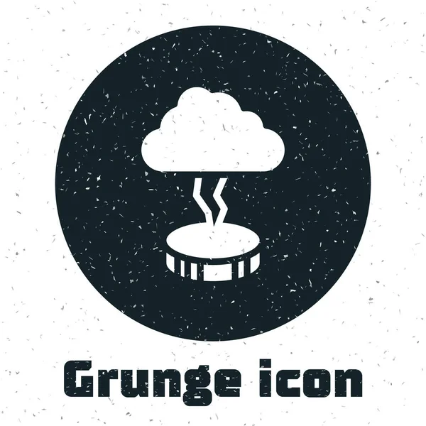 Значок Grunge Storm выделен на белом фоне. Знак облака и молнии. Метеосимвол шторма. Монохромный винтажный рисунок. Вектор — стоковый вектор