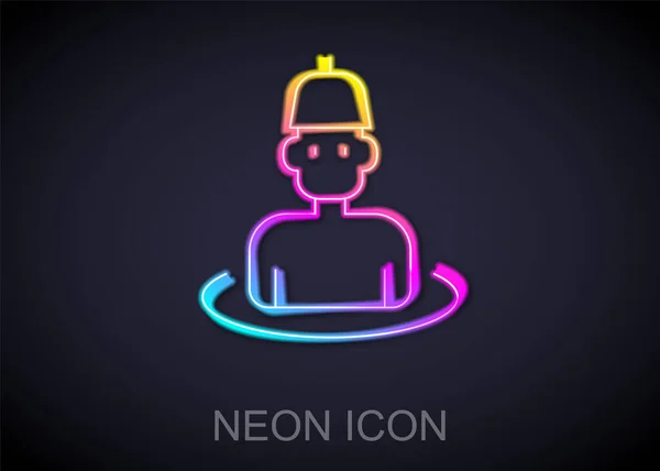 Glowing neon line Man in the sauna icon isolated on black background. Vektor - Stok Vektor