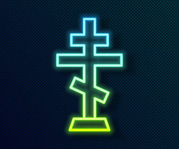 Glowing neon line Christian cross icon isolated on black background. Church cross. Vector — Stock Vector