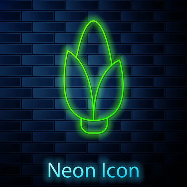 Glowing neon line Corn icon isolated on brick wall background. Vector — Stock Vector