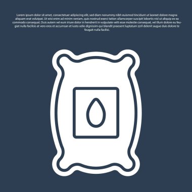 Mavi arka planda izole edilmiş özel bir bitki simgesinin tohumlarıyla dolu mavi çizgi paketi. Vektör