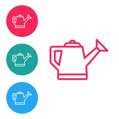 Kırmızı çizgi Su Kutusu simgesi beyaz arkaplanda izole edildi. Sulama sembolü. Simgeleri daire düğmelerine ayır. Vektör