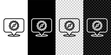 Çizgi çizili testere bıçak simgesi siyah beyaz, şeffaf arkaplanda izole edildi. Testere tekerleği. Vektör