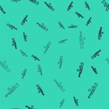 Siyah çizgi Alt makineli tüfek ikonu yeşil zeminde izole edilmiş pürüzsüz desen. Kalaşnikov veya AK47. Vektör