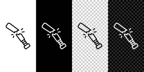 Set line Gebroken honkbalknuppel pictogram geïsoleerd op zwart-wit, transparante achtergrond. Vector — Stockvector