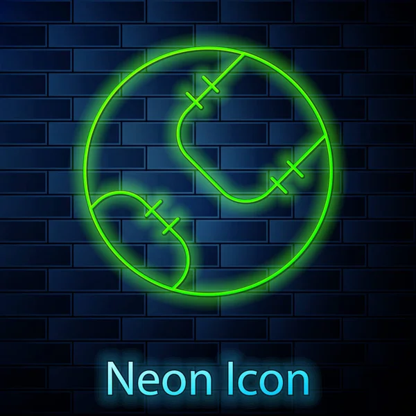 Leuchtende Neon-Linie Baseballball-Symbol isoliert auf Backsteinwand Hintergrund. Vektor — Stockvektor