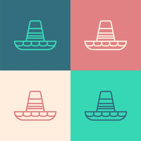 Pop art line Traditional mexican sombrero hat icon isolated on color background. Vector — Stock Vector