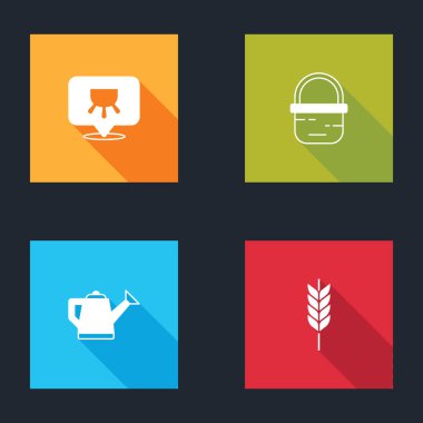 Udder, Basket, Sulama kutusu ve Buğday ikonunu hazırla. Vektör