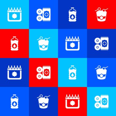 Ramazan takvimi, geleneksel halı, bir şişe su ve davul ikonu. Vektör