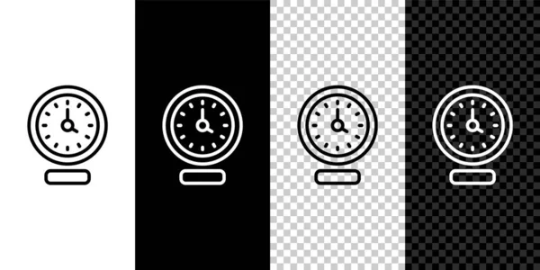 Définir l'icône de l'horloge ligne isolé sur fond noir et blanc, transparent. Symbole temporel. Vecteur — Image vectorielle