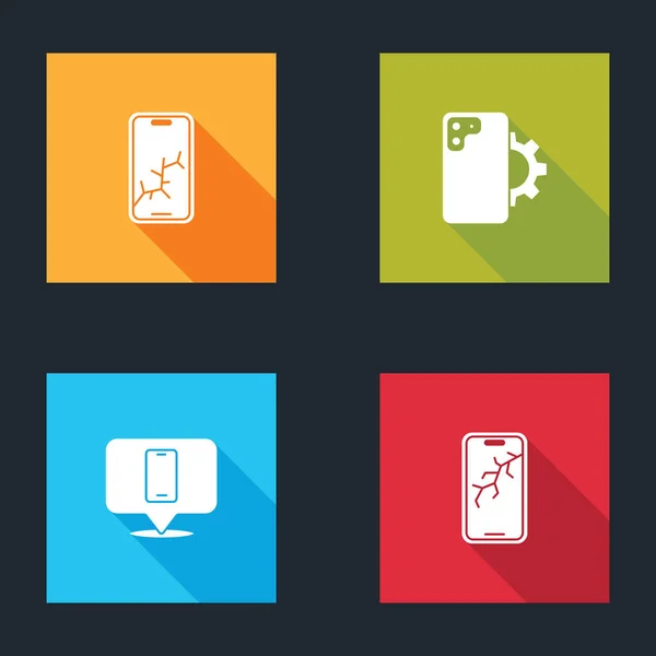 Set Mobile with broken screen, Phone repair service, and icon. Вектор — стоковый вектор