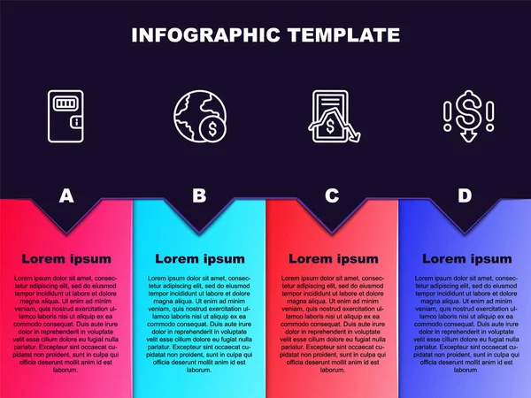 Die Zellentür des Gefängnisses, die globale Wirtschaftskrise, der mobile Aktienhandel und der Rückgang des Dollarkurses. Geschäftsinfografische Vorlage. Vektor — Stockvektor