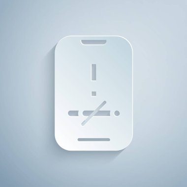 Kağıt kesiği. Gri arkaplanda sigara ikonu yok. Sigara içmek yasaktır işareti. Kağıt sanatı tarzı. Vektör