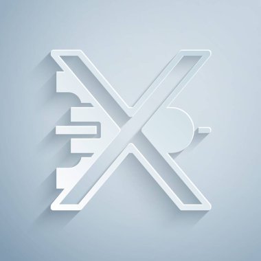 Kağıt kesiği. Gri arka planda savaş ikonu yok. Barış sembolü. Kağıt sanatı tarzı. Vektör