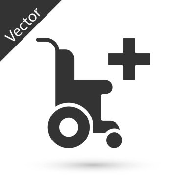 Özürlü kişi simgesi için gri tekerlekli sandalye beyaz arka planda izole edildi. Vektör