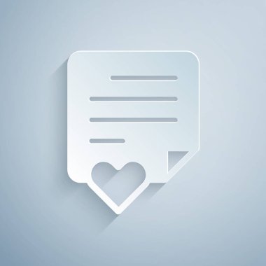 Kağıt kesiği Zarfta gri arka planda Sevgililer Günü kalp ikonu var. Mesaj aşkım. Aşk ve romantizm mektubu. Kağıt sanatı tarzı. Vektör