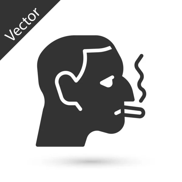 Grey Man Fumando Icono Cigarrillo Aislado Sobre Fondo Blanco Signo — Vector de stock