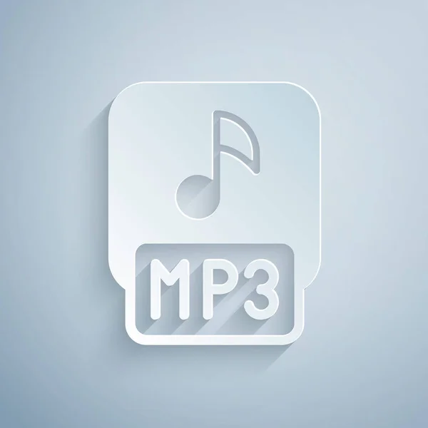 Paper Cut Mp3 File Document Download Mp3 Button Icon Isolated — Stock Vector