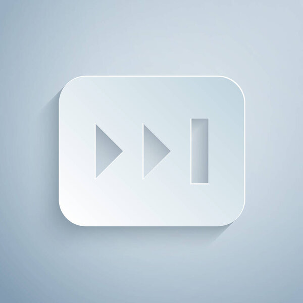 Paper cut Fast forward icon isolated on grey background. Paper art style. Vector