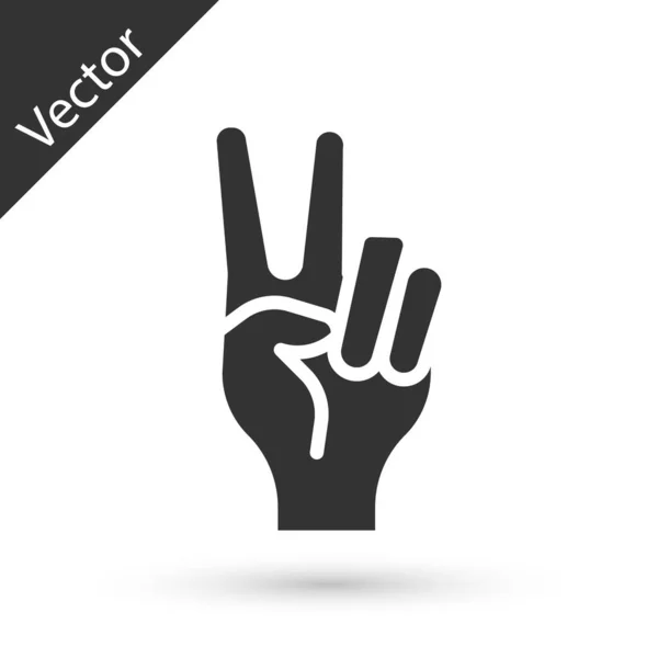 Graue Hand Mit Zwei Fingersymbolen Auf Weißem Hintergrund Handgeste Zeichen — Stockvektor