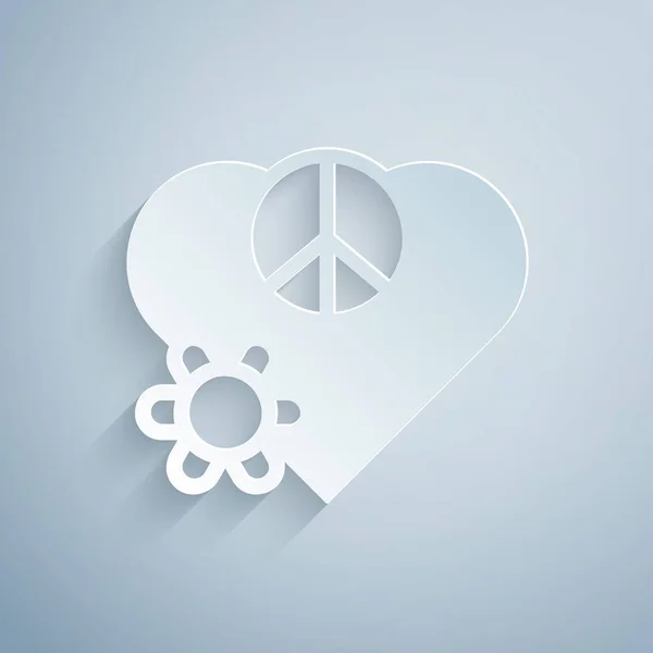 Papier Découpé Love Peace Icône Isolée Sur Fond Gris Symbole — Image vectorielle