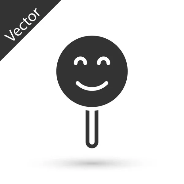 Ícone Rosto Sorriso Cinza Isolado Fundo Branco Emoticon Sorridente Feliz — Vetor de Stock