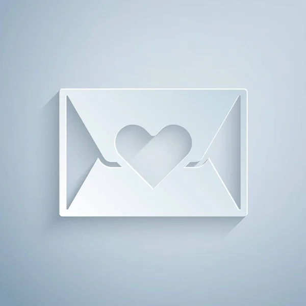 Paper Cut Envelope Valentine Heart Icon Isolated Grey Background Message — Stock Vector