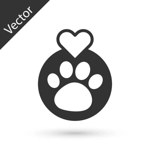 Corazón Gris Con Icono Huella Animal Aislado Sobre Fondo Blanco — Vector de stock