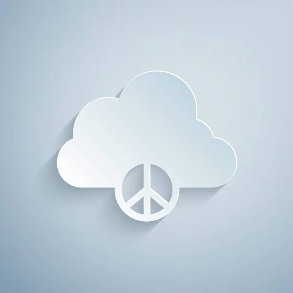 Paper Cut Peace Cloud Icon Isolated Grey Background Hippie Symbol — Stock Vector