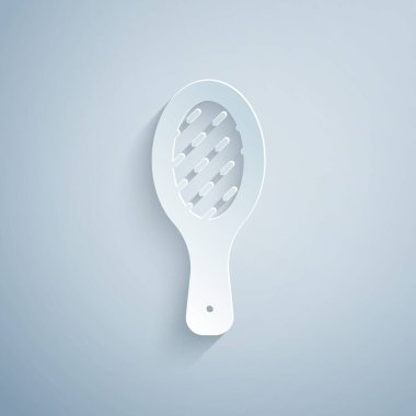 Kağıt kesiği Nail dosya simgesi gri arkaplanda izole edildi. Manikür aleti. Kağıt sanatı tarzı. Vektör