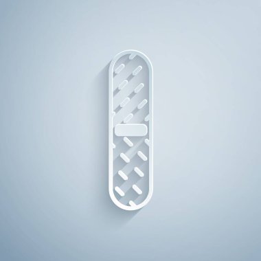 Kağıt kesiği Nail dosya simgesi gri arkaplanda izole edildi. Manikür aleti. Kağıt sanatı tarzı. Vektör