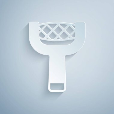 Kağıt kesiği Nail dosya simgesi gri arkaplanda izole edildi. Manikür aleti. Kağıt sanatı tarzı. Vektör