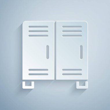 Kağıt kesme dolabı ya da hokey, futbol, basketbol takımı ya da gri arka planda izole edilmiş işçi ikonu için soyunma odası. Kağıt sanatı tarzı. Vektör