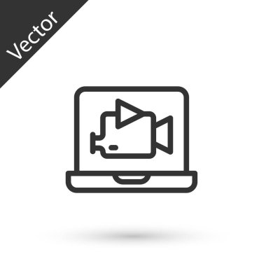 Gri çizgi Online video oynatma simgesi beyaz arkaplanda izole edildi. Oyun işaretli film şeridi. Vektör