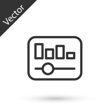 Gri çizgi müzik eşitleyici simgesi beyaz arkaplanda izole edildi. Ses dalgası. Ses dijital dengeleyici teknolojisi, konsol paneli, nabız müzikali. Vektör