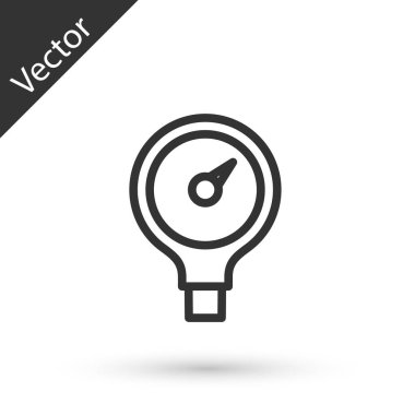 Gri çizgi ölçeği simgesi beyaz arkaplanda izole edildi. Memnuniyet, sıcaklık, manometre, risk, değerlendirme, performans, hız taktik ölçer. Vektör