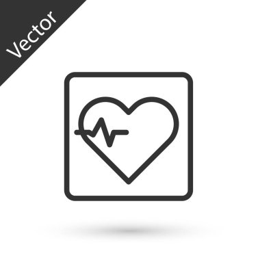 Gri çizgi kalp atış hızı simgesi beyaz arkaplanda izole edildi. Kalp atışı işareti. Kalp atışı ikonu. Kardiyogram simgesi. Vektör