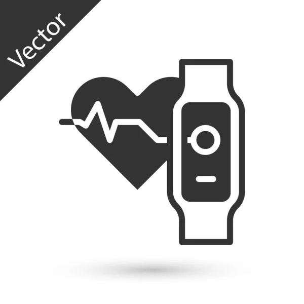 Graue Smart Uhr Mit Herzfrequenzsymbol Auf Weißem Hintergrund Fitness App — Stockvektor