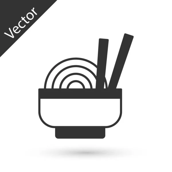 Macarrão Asiático Cinza Tigela Chopsticks Ícone Isolado Fundo Branco Comida — Vetor de Stock